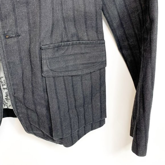 ROGAN Striped Washed Black Denim Blazer - Picture 4 of 6
